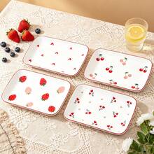 1 pieza Plato rectangular de cerámica de 8*5 pulgadas, platos apilables para cena, platos para pasta y postre para aperitivos, sushi, frutas - Microondas/Horno/Lavavajillas, perfecto para desayuno, té de la tarde, fiesta de cumpleaños - Multicolor - Ver 1