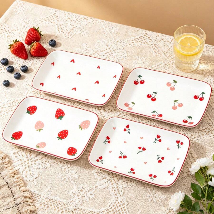 1 pieza Plato rectangular de cerámica de 8*5 pulgadas, platos apilables para cena, platos para pasta y postre para aperitivos, sushi, frutas - Microondas/Horno/Lavavajillas, perfecto para desayuno, té de la tarde, fiesta de cumpleaños - Multicolor - Ver 1
