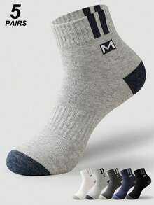 5 Pairs Men's Sports Multi-Function Letter Color Block Moisture-Wicking Breathable Casual Short Socks - Multicolor - View 1
