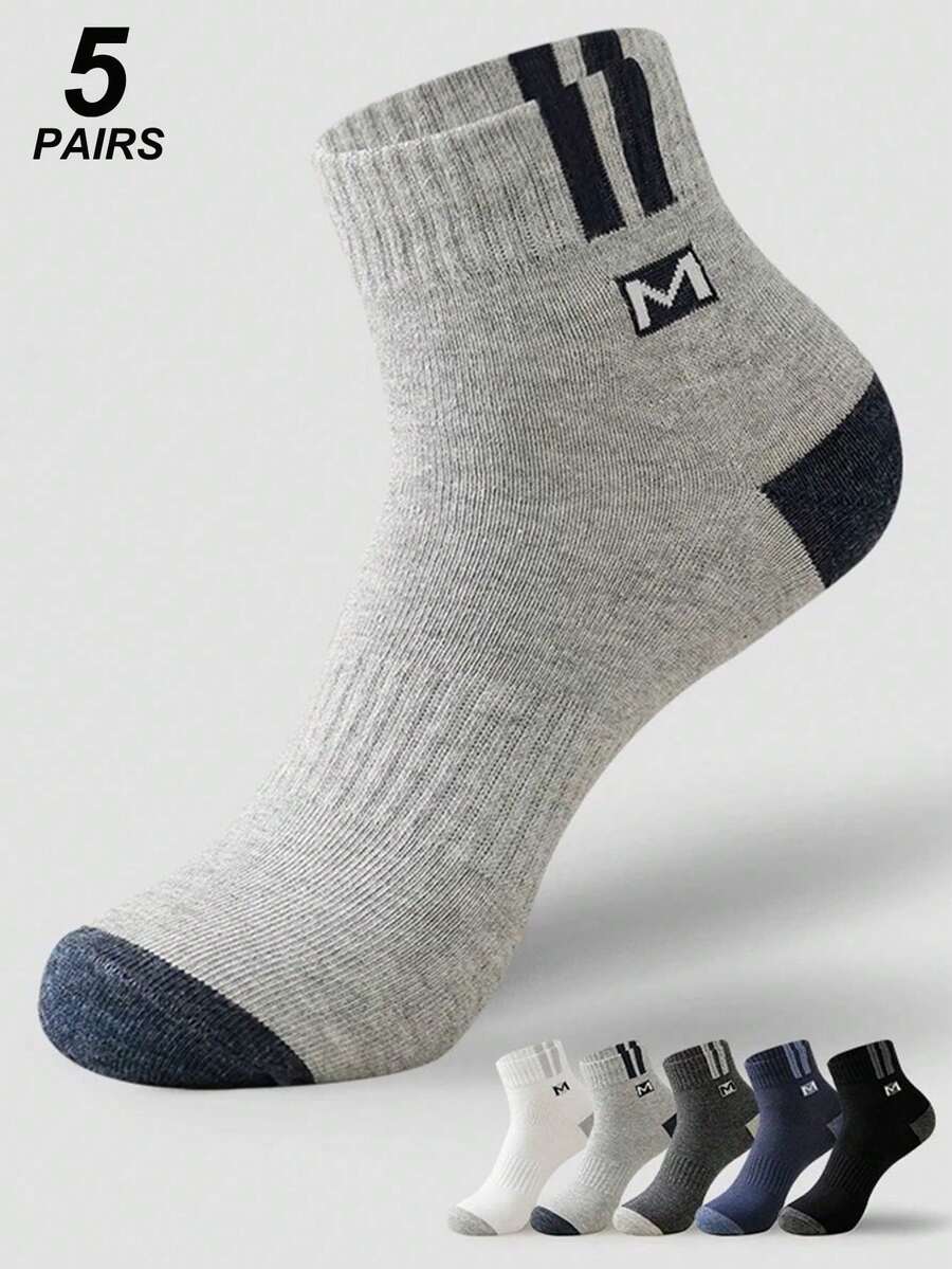 5 Pairs Men's Sports Multi-Function Letter Color Block Moisture-Wicking Breathable Casual Short Socks - Multicolor - View 1