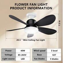 Breeze Socket Fan Light With Remote, Portable Small Ceiling Fans With Lights Dimmable For Bedroom, Kitchen, Living Room, 20.5" Ceiling Fan With 3000K-6500K/40W, Screws Into E26/E27 - Black - View 4
