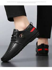 Men's Lace-Up Design Casual Flat Sports Shoes - Black - View 1