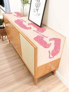 1pc Personalized Sweet Cool Pink Leopard Print Linen Table Runner, Placemat, Suitable For Holiday, Party, Birthday, Dinner, Kitchen Dining Table Decoration, Shoe Cabinet Storage Cabinet Cover, All Season Room Decor, Home Textile Decoration Table Runner, Placemat - Multicolor - View 5