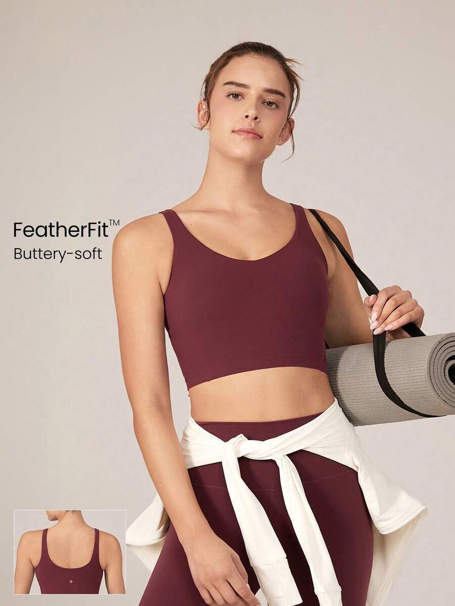 GLOWMODE FeatherFit™ Short Tank Top With U-Back, For Low-Impact Activities Like Yoga And Everyday Wear In Autumn And Winter - Bordeaux - View 1