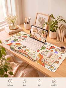 Retro Doodle Desk Mat Set - Large Pink Aesthetic Gaming Mouse Pad With Keyboard & Mouse Wrist Rest, Non-Slip Waterproof Extended Desk Pad With Cute 70s 80s Stickers, Rainbow & Music Design For Teen Girls & Gamers - View 3