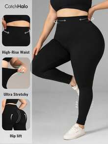 Plus Size Women's High Waist Yoga Pants, 4-Way Stretch, Tummy Control, Butt Lifting, Suitable For Workout, Running, Daily Wear Sports Black Fall - Black - View 3