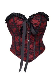 Nuevo top corsé ajustado de estilo retro para mujer, adornado con volantes y lazos, faja gótica con lazos, corsé con ballenas, camisola ajustada sin tirantes. - Albaricoque - Ver 4