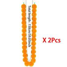 2pcs Artificial Marigold Flower Garland, Faux Floral Hanging Vine, Suitable For Festivals, Door Decor Toran And Party Decoration, Diwali Marigold Flower Garland, Vibrant Hanging String, Suitable For Puja Room Decoration, Bedroom Decoration, Temple And Festival Decoration - Orange - View 8