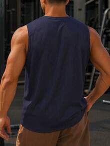 Herren ärmelloses Sport-Tanktop, atmungsaktiv, schnelltrocknend, mit reflektierendem Muster, Rundhalsausschnitt, Fitness, Laufen, Freizeitweste für den Sommer - Blau - Übersicht 2