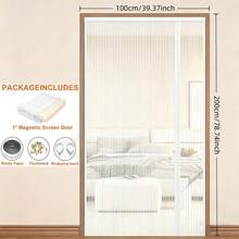 Magnetic Screen Door, Side-Opening Double-Sided Installation Magnetic Mosquito Net Door, Mosquito-Proof Door Curtain, Polyester Fiber Mesh, High-Density Breathable Screen, Balcony Patio Fly And Insect-Proof Door Curtain, With Installation Accessories - White - White - View 14