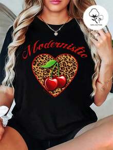 Camiseta de algodón con estampado"Modernistic"casual de moda para mujer - Negro - Ver 1