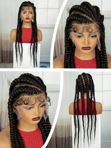 A ANYTIME Peluca de Dreadlocks Largos Africanos de Moda Trenzados a Mano de Encaje Completo de Alta Gama - Negro - Ver 14