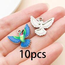 10Pcs Mixed Color Hummingbird Enamel Charms Bulk, Silvery Double Loops Bird Pendants For Jewelry Making, DIY Bracelet Necklace Earring Craft Supplies - Multicolor - View 14