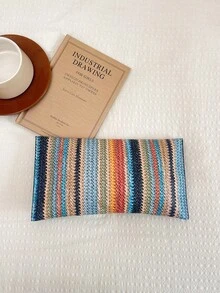 Woven Straw Striped Flap Envelope Clutch Bag, Minimalist Fashion Casual Striped Straw Handbag - Multicolor - View 6
