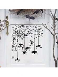 1pc Halloween Cartoon Spider Web Spider Decorative Sticker, Self-Adhesive Removable PVC Material, Suitable For Room, Bathroom Decoration, Wall Decoration, Home Window Decoration, Halloween Party Decoration Sticker, Theme Birthday Party Decoration - Multiple Styles - View 5