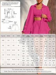 AIJ Amarilo Women's Summer Vacation Solid Color Textured Fabric Ruffle Blouse + Camisole + Shorts 3-Piece Set, Minimalist Daily Outfit Spring Elegant - Hot Pink - View 3