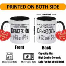 Taza de café reutilizable de cerámica de 1 pieza y 11 oz con patrón floral y logo en alemán, regalo de Halloween, regalo de Acción de Gracias, regalo festivo, regalo de cumpleaños, regalo de Navidad, para leer, hogar, tiempo de ocio, oficina, agua - Imagen 1 pieza - Ver 4