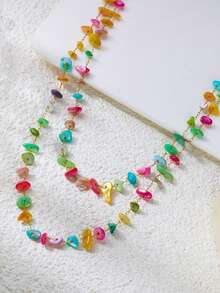 Summer Dopamine Colorful Beaded Creative Design Necklace - Women's Daily Versatile Layered Earrings - Multicolor - View 6