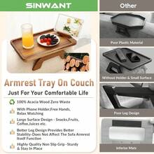 Couch Arm Table, Acacia Wood Sofa Arm Rest Tables Couch Armrest Table With 360 °   Phone Holder,Portable Sofa Armrest Tray For Drink Snacks - 1 - View 7