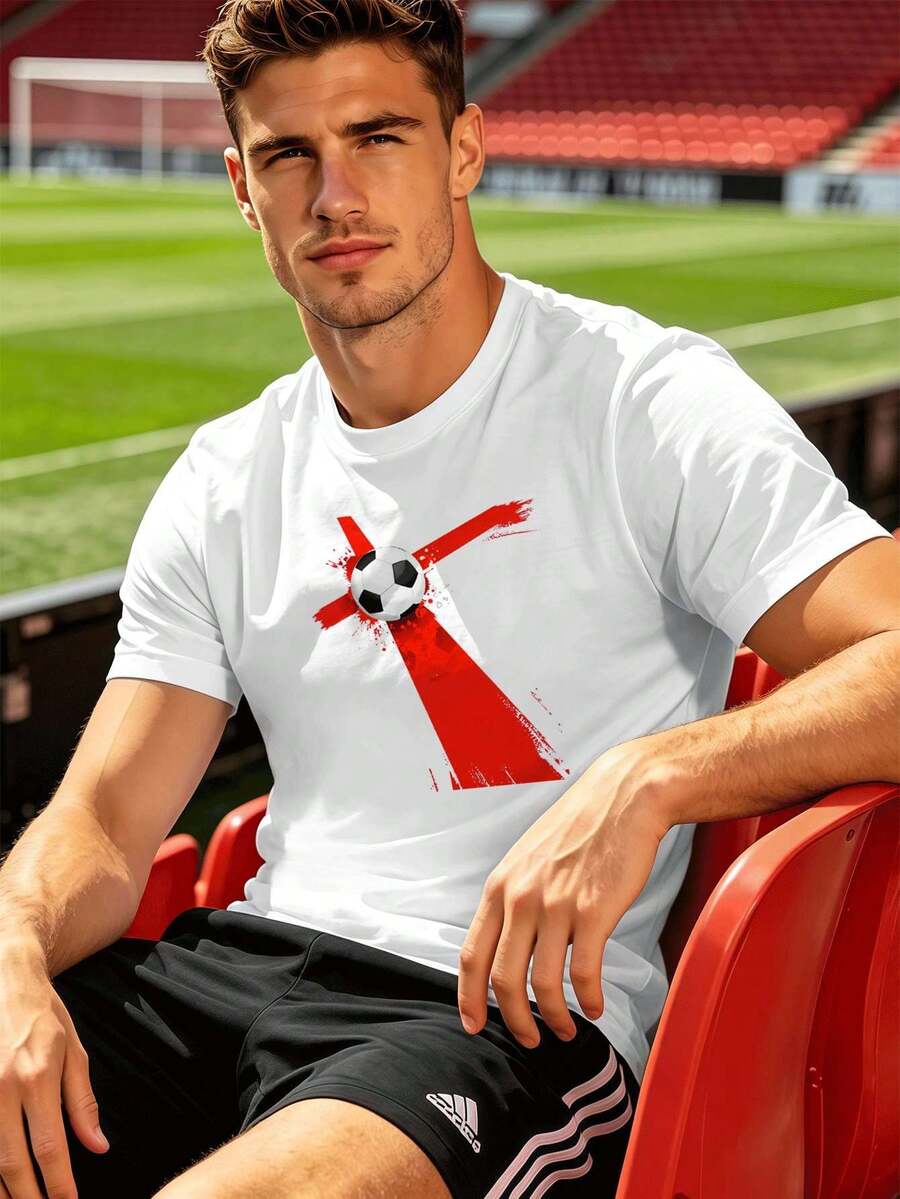 Camiseta de fútbol para hombre con estampado gráfico. Tejido de calidad, corte holgado y cómodo. Estilo urbano hip-hop con dise?o gráfico. - Blanco - Ver 1