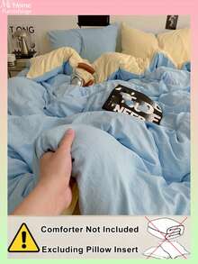 Juego de 2/3 piezas de funda nórdica azul claro & gris oscuro, ropa de cama, 1 funda nórdica + 1 o 2 fundas de almohada, textiles para el hogar suaves & cómodos, ropa de cama para dormitorios de niños & niñas, estilo INS fresco, lavable a máquina, sin relleno - Celeste - Ver 4