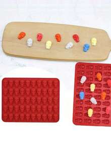 50/100 Cavity Skull Mold, Multi-Grid 3D Skull Shape, Red And Black Dual-Color Silicone Tray, Mold Matching Silicone Dropper Set, Multi-Functional High-Temperature Resistant Non-Stick Easy Release Easy Clean Reusable Chocolate, Cake, Soap And Ice Cube Mold, Suitable For Making Cakes, Candies, Soaps, Jellies, Puddings And Party Snacks - Multicolor - View 5