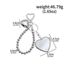 1pc Y2K Silver Bead Heart Foldable Double-Sided Makeup Mirror Keychain, Minimalist Metal Heart-Shaped Car Key Ring Pendant, Women's Gift - Multicolor - View 15