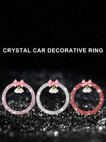1pc Car One-Touch Start Decorative Sticker, Interior Button Inlaid Diamond Bow Crystal Bell Pendant Ignition Ring - A - View 5