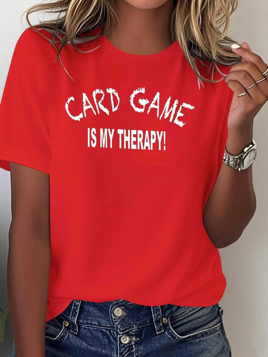 Women's Pura Top Ideal For Card Game Nights - Comfortable Clothing With Card Theme Print, Machine Washable, Pura Top For Game Nights And Casual Looks (All Year Round Wear) - [紅色的] - 查看 1