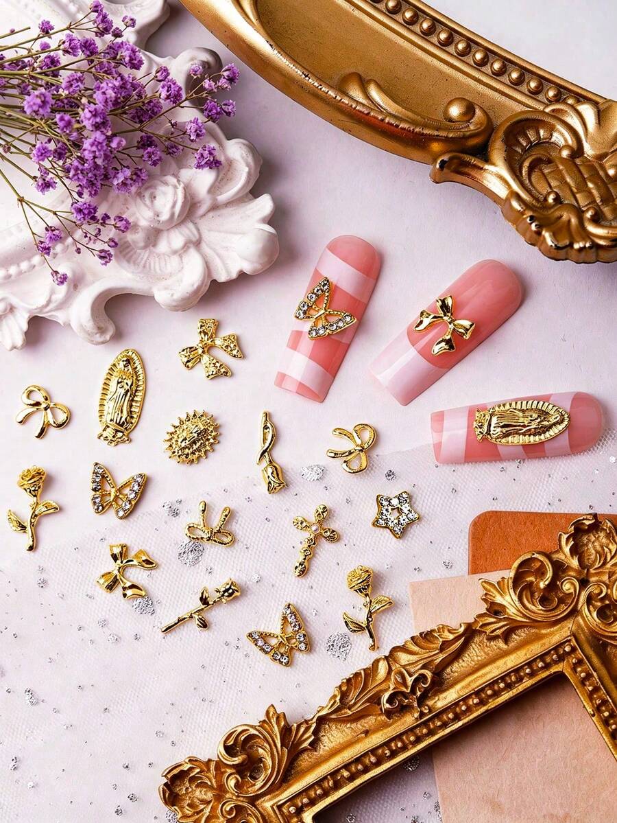 Y2K Metal Bow Rose Rhinestone Charm Set - thumbnail 5