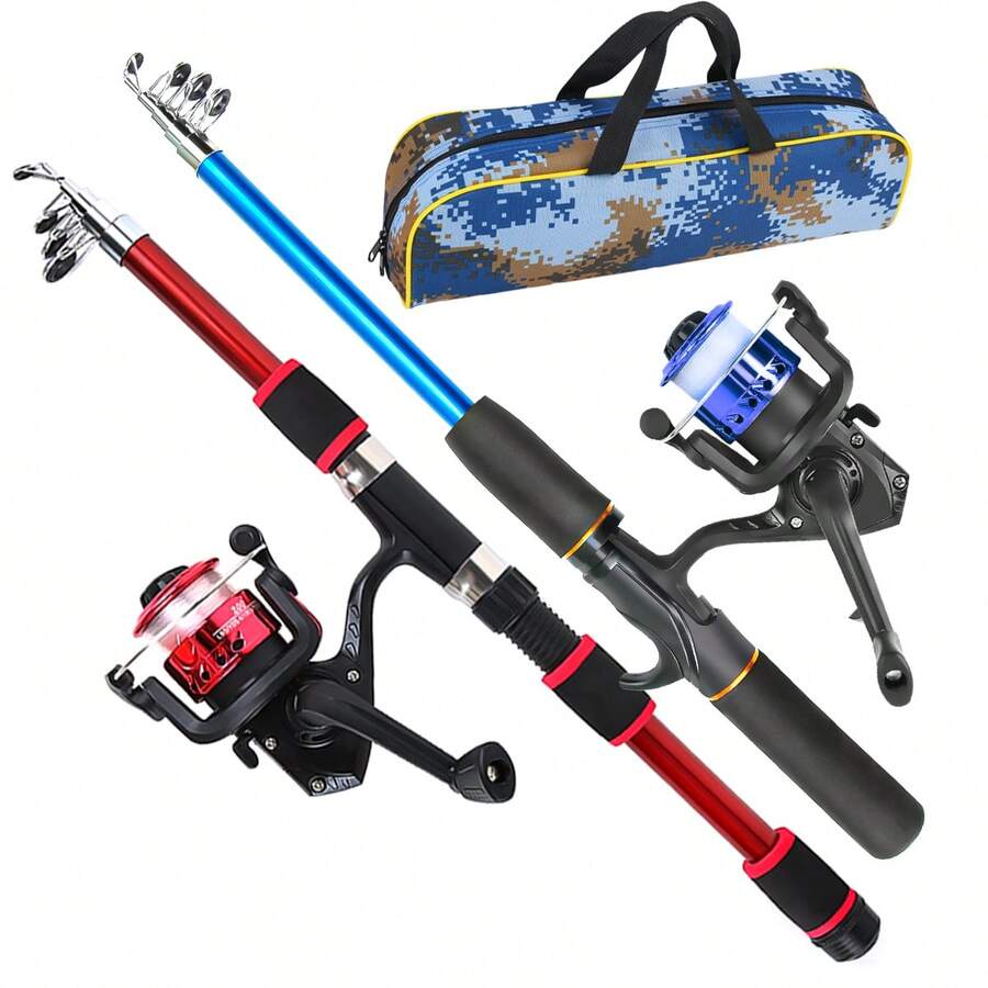 Telescopic Fishing Rod Set With Spinning Reel, Line & Carry Bag, Light Portable Freshwater Fishing Gear For All Anglers
