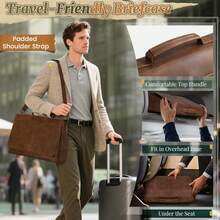 PU Laptop Messenger Bag 15.6 Inch, Waterproof Vintage Briefcase, Large Work Shoulder Bag For Office University Travel Computer - Brown - View 6