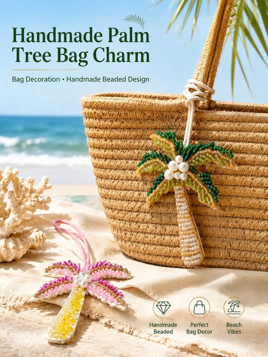 Handmade Beaded Palm Tree Keychain - Bohemian Beach Party Favor, Keychain Or Bag Charm - Perfect Gift For Travel & Everyday Use, Palm Tree Jewelry