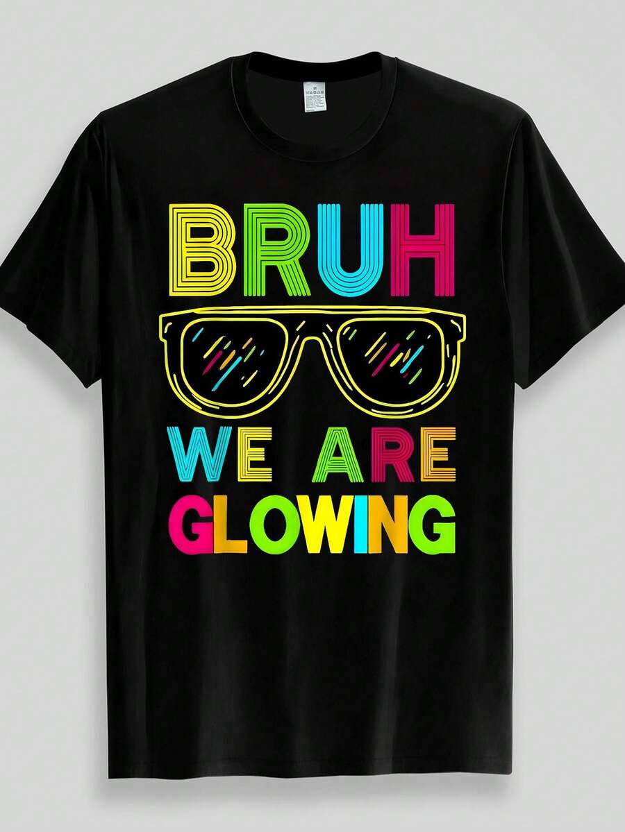 Camiseta negra Bruh We Are Glowing Neon - Blanco - Ver 1