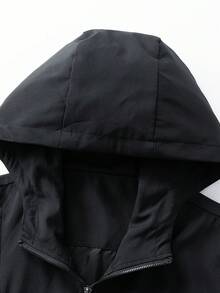 1pc Men's Solid Color Zipper Decor Hooded Jacket, Suitable For Daily Casual And Outdoor Travel - Black - View 4