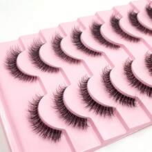 10 Pairs 3D Faux Mink Strip Lashes D Curl Wispy Cat Eye Full Fluffy Black Band Natural Lash Extension Look Reusable Daily Practice Eyelashes - Black - View 4