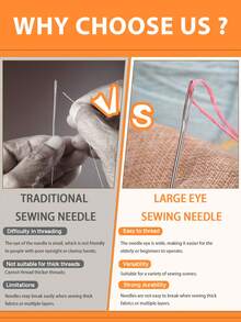 12pcs Sharp Point Hand Sewing Needles, Large Eye Embroidery Needles, Household Sewing Needles, 4 Sizes 65/60/52/100mm 3pcs Each - 12 Pieces - View 5