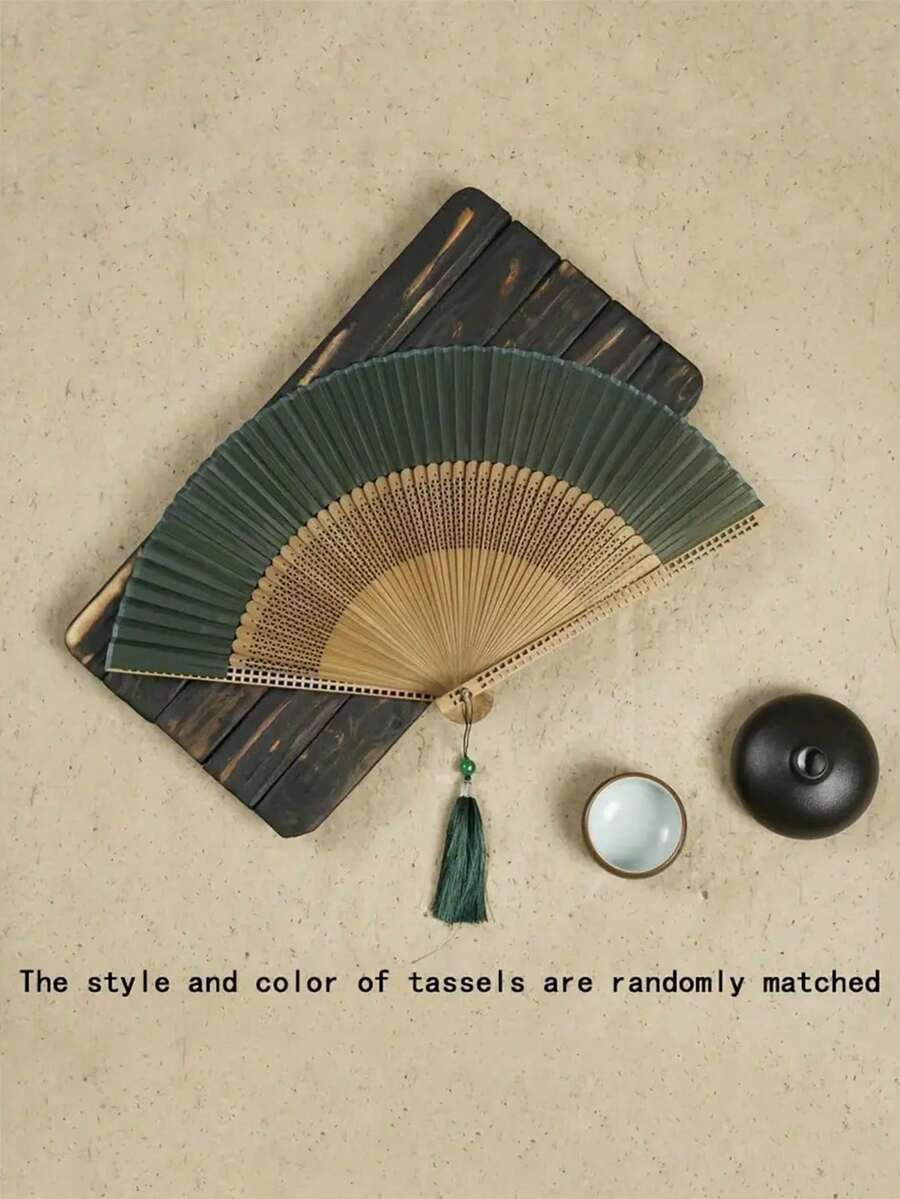 1/2 piezas Abanico plegable de mano con borlas, adecuado para viajes al aire libre, actuaciones de danza, atuendos de cheongsam, accesorios de fotografía y talla grande - multicolor - Ver 1