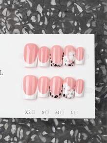 10ocs Y2K-Style Handmade Press-On Nails - French Design Featuring Blended Floral Patterns And Rhinestone Accents. DIY Acrylic False Nails, Perfect For Holidays, Parties, And Daily Wear; The Ultimate Gift For Her. - 粉色 - 查看 4