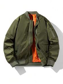 Men's Spring/Autumn Solid Color Thin Baseball Collar Casual Vintage New Flight Jacket - Army Green - View 5