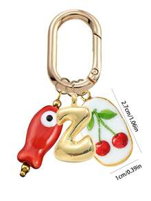 Spring Buckle Keychain, Letter Fish Cherry Keyring, Letter Bag Accessory, Metal Letter Pendant, 3D Puffy Gold Letter Bag Charm, Initial Bag Decoration, Letter Key Accessory, Fruit Theme Keychain, Beach Vacation Bag Charm, Daily Handbag Decoration, Gift Letter Keychain, Suitable For Women's Wallet, Bag, Car Accessory, Bag Charm, Campus Style Cute Gothic Y2K Style, Can Be Used As Mother's Day, Graduation Season, Teacher's Day Gift - Multicolor - View 10