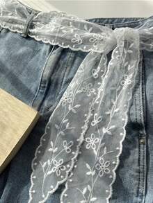 White Lace Scarf, Floral Embroidery Pure Silk Ribbon Scarf, Elegant Headband And Neck Scarf, Suitable For Hair, Bag, And Clothing Decoration, Perfect For Family And Gifts - One Size - View 12