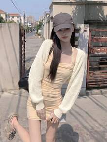 Autumn/Winter New Korean Style Sweet Casual Knit Vest Women's Gentle Style Short Cardigan Slimming Long Sleeve Shrug Daily Commute Versatile - Milky White - View 4