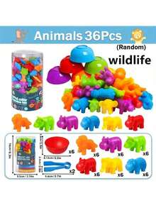 1 Set Juguetes educativos de conteo de animales de goma suave Montessori para niños, juego de aprendizaje temprano cognitivo con cuencos para clasificar y hacer coincidir colores, excelente para el desarrollo de habilidades matemáticas y el juego sensorial, regalo ideal para la interacción entre padres e hijos (colores aleatorios en el empaque) - Conjunto de juguetes de iluminación. - Ver 10