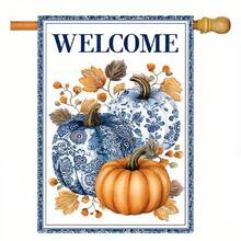 1 Decorative Flag With Blue And White Pumpkin Theme, Suitable For Autumn Use, Size 12*18 Inches. This Double-Sided Garden Flag Is Perfect For Yard Decor And Outdoor Use, Sold As Flag Only. - Garden Flag - View 13