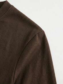 Women's Solid Color Long Sleeve Crew Neck T-Shirt, Loose Casual Top, Versatile All-Match Layering Tee For Spring And Autumn - Coffee Brown - View 6