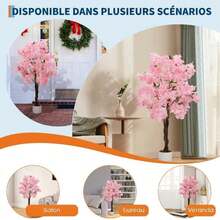 Artificial Cherry Blossom Tree for Home & Office – 4/5/6ft Realistic Faux Flower Plant, White or Pink Blooms, Decorative Potted Tree, Single Tree - rosa 120 cm - Übersicht 10