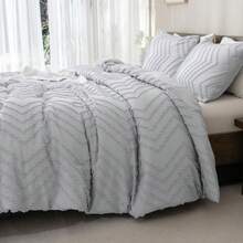 Andency - Queen Size Comforter Set For Queen Bed, Bohemian, Soft, Warm, Tufted And  Design, Neutral Tone, Aesthetic, Rustic, Beautiful, Textured, 3 Pieces, Beige/Cream - 淺灰色 - 查看 3
