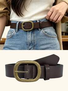 Bohemian Style PU Material Women's Denim Belt, Pin Buckle Design With Western Metal Buckle, Suitable For Denim Skirts And Daily Wear - Coffee - View 2