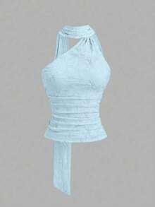 Romantic Chiffon Top For Women With Halter Neck And Open Back, Soft And Cool For Summer Beach - Blue - View 1